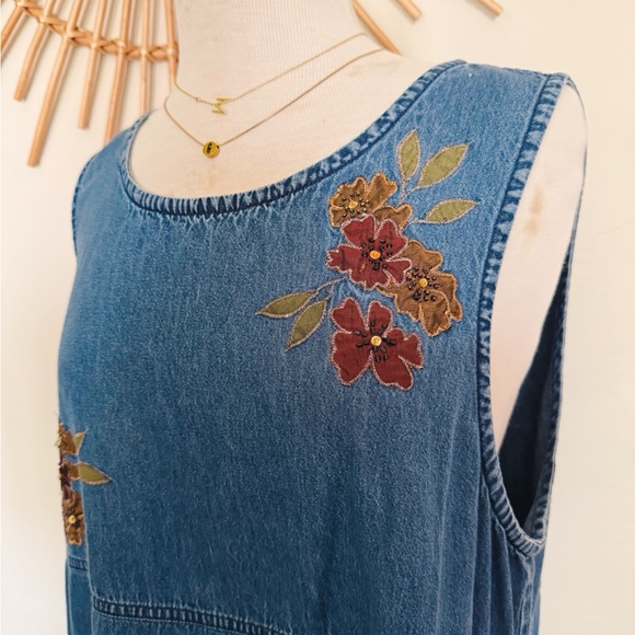 Floral Embroidered Blue Denim Dress - Picture 1 of 7